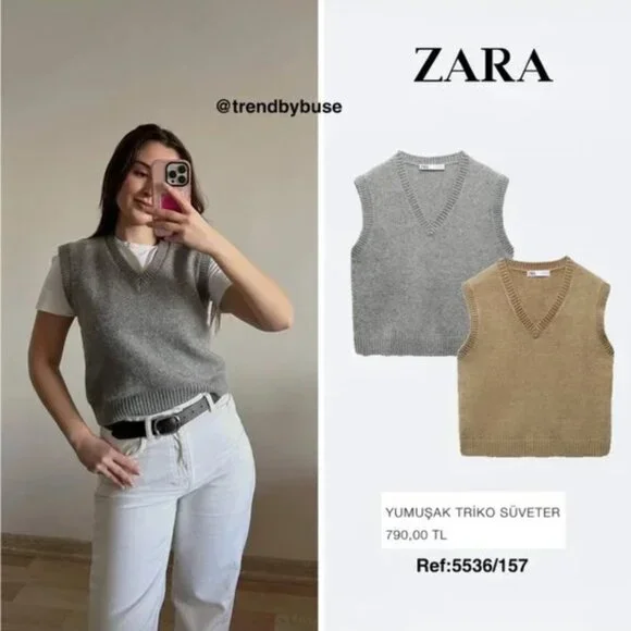 NWT ZARA SOFT KNIT VEST GRAY MARL - Picture 7 of 9